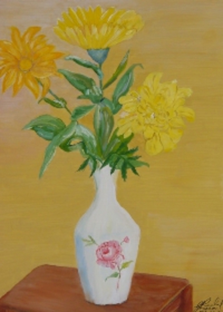 Artist Ghassan Rached. 'Yellow Flowers' Artwork Image, Created in 2000, Original Painting Oil. #art #artist