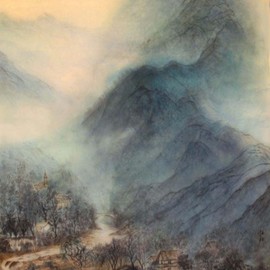 Grace Auyeung: 'Landscape of Slovenia', 2008 Ink Painting, Landscape. Artist Description:      landscape, cloud, mists, river, Chinese landscape, ink wash painting , mountains    ...