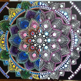 Michelle Satterlee: 'half color half white', 2020 Acrylic Painting, Mandala. Artist Description: This Hand painted Mandala was inspired by the Ying and Yang sign. I wanted half of the Mandala to represent blank, white space and the color to mean full, bright space. ...