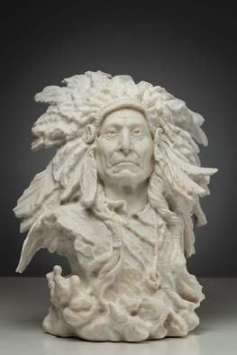 Grigorii Ponomarev: 'the indian chief red cloud', 2019 Marble Sculpture, Famous People. I carve one of the most famous Indian chief Red Cloud. I tried to portray the freedom and wisdom that he had. ...