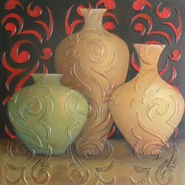 Greg Ottlinger: 'textured vases 2', 2007 Acrylic Painting, Still Life. Artist Description:  acrylic on textured canvas ...