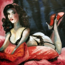 Helen Bellart: 'Lady inviting for love', 2012 Oil Painting, Figurative. Artist Description:    provocative, woman, girl, sexy, nude, body,            ...