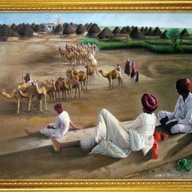 Hemant Bhavsar: 'Traditional Village painting', 2008 Oil Painting, Portrait. Artist Description:  Canvas oil painting ...