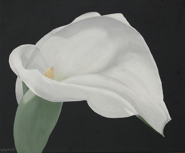Artist Cathy Savels. 'Arum Lily Painting White Flower On Gray Background Floral Botanical Wall Art' Artwork Image, Created in 2016, Original Mixed Media. #art #artist