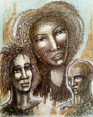 Hampton Olfus: 'sons and daughters', 2023 Other Drawing, Family. While creating this piece I was thinking about the dynamics of what the definition of a family is in the first quarter of the 21st century. I used coffee ink and graphite on paper as the medium. ...