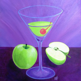 Anne-marie Landry: 'It s Five O Clock', 2015 Acrylic Painting, Food. Artist Description:  apple, martini, green, purple, cherry ...