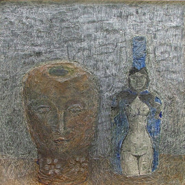 Terracotta Head and Blue Bottle By Hope Brooks