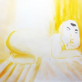 Mert Ulcay: 'Yellow Buddha', 2014 Oil Painting, World Culture. 