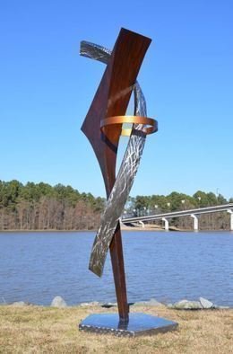 Hunter Brown: 'escape', 2017 Steel Sculpture, Abstract. Modern metal sculpture design constructed in cor- ten steel and stainless steel. ...