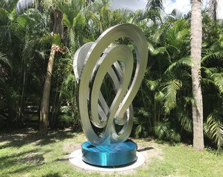 Hunter Brown: 'eternity', 2018 Steel Sculpture, Abstract. 12  modern stainless steel sculpture with sleek brush pattern and aqua blue base. ...