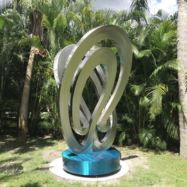 Hunter Brown: 'eternity', 2018 Steel Sculpture, Abstract. Artist Description: 12  modern stainless steel sculpture with sleek brush pattern and aqua blue base. ...