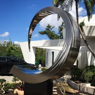 Hunter Brown: 'moon wave', 2021 Steel Sculpture, Abstract. Moon Wave is a contemporary stainless steel sculpture. The circular composition is simple and elegant. ...