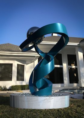 Hunter Brown: 'salute', 2021 Steel Sculpture, Abstract. Salute is a contemporary stainless steel sculpture with a teal powder- coated finish. ...