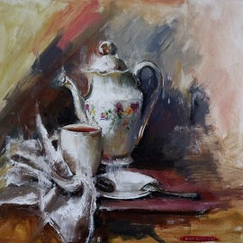 Igor Navrotskyi: 'cup of tea', 2023 Oil Painting, Still Life. Artist Description: Oil on canvas...
