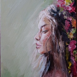 Igor Navrotskyi: 'girl on flowers', 2023 Oil Painting, Figurative. Artist Description: Oil on canvas...