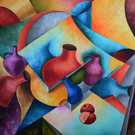 Irina Laskin: 'Still Life 1', 2015 Oil Painting, Still Life. Artist Description:      Fine art, cubism, shapes, jugs,apples, pitchers, contemporary, shadow and lights    ...