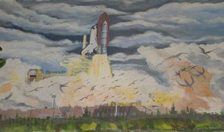 Eve Co: 'Lift Off Challenger', 1992 Acrylic Painting, Space.  Lift Off ChallengerAcrylic on Canvas 48