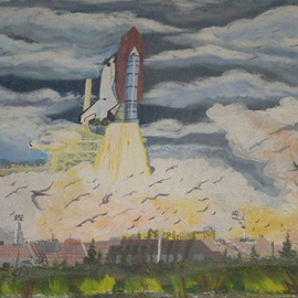 Eve Co: 'Lift Off Challenger', 1992 Acrylic Painting, Space. Artist Description:  Lift Off ChallengerAcrylic on Canvas 48