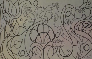 Eve Co: 'Lily of the Deco', 2001 Pen Drawing, Abstract.  Lily of the DecoNouveau lily type drawing ...