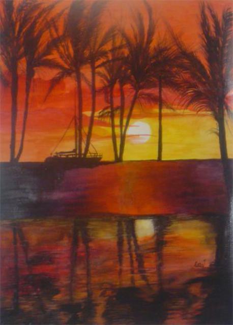 Artist Eve Co. 'Sunset Silloette' Artwork Image, Created in 2006, Original Mixed Media. #art #artist