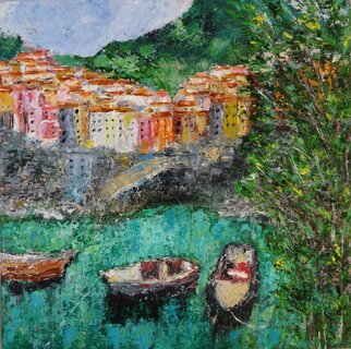 Indrani Ghosh: 'cinque terre oil painting', 2023 Oil Painting, Sailing. Indulge in the captivating allure of Cinque Terre with this exquisite oil painting. Immerse yourself in the timeless charm of the five picturesque Italian villages, expertly captured on canvas. Let the vibrant hues and intricate brushwork transport you to a world where colorful houses cling to rugged cliffs, overlooking the ...