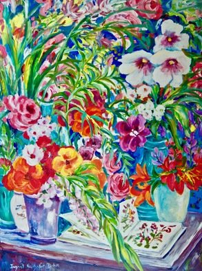 Ingrid Neuhofer Dohm: 'floral arrangement', 2018 Acrylic Painting, Impressionism. This i an original acrylic on canvas floral still life painting 40 x 30 inches. ...