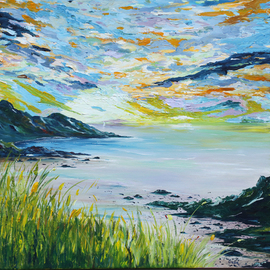 Conor Murphy: 'sailing by lovers cove kinsale', 2018 Acrylic Painting, Landscape. Artist Description: Made with Tubes of Passion in IrelandThis is a beautiful beach situated in Kinsale Co Cork, Ireland.It is a rich impasto  textured  acrylic painting on Winsor   Newton Cotton, with Warp resistant Kiln- dried solid wood stretcher barsOne sailing boat is off in the distance.Across ...