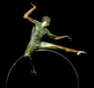 Martin Glick: '  Puck', 2011 Bronze Sculpture, Dance. Puck is a character in both the play and the ballet A Midsummers Night DreamPuck is an impish character that is very wise.  This sculpture is a patinated bronze dancer on top of a chrome plated steel hoop.  ...