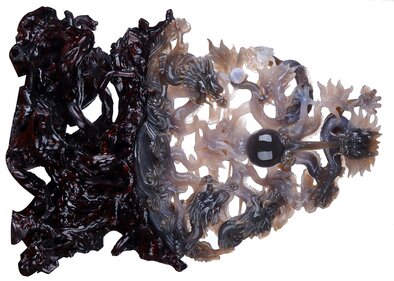 Joan Lee: '21 inches agate dragons', 2010 Stone Sculpture, Healing. 21. 06 Natural Agate 4 Dragons playing a pearl Carving , Hand- carved Crafts AR06Size520x138x535mm 20. 47 x5. 43 x21. 06Weight 14800g+890g 32. 89Lb+1. 98LbMaterialAgateIt is a piece of dragon artwork.  It s a beautiful home decoration and nice gift to friend, collectible and valuable, carved from one of ...