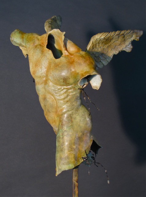 Artist Jack Hill. 'Male Torso Winged Front View' Artwork Image, Created in 2012, Original Sculpture Bronze. #art #artist