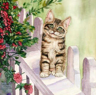 Jacquie Vaux: 'Come Play with Me  Kitty on My Fence', 2014 Other Painting, Animals.  Kitten on my fence, just wants to play. Could you resist her?I just love to paint kitties.   ...