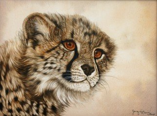 Jacquie Vaux: 'Cute Little Cheetah Cub', 2012 Other Painting, Animals.  Cute Cheetah Cub Painting by Jacquie Vaux. This Cheetah Cub was  one I got to photo at an animal park.These critters are very endangered in the wild.    ...