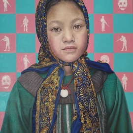 James Earley: 'a child of kashmir', 2021 Oil Painting, Portrait. Artist Description: I wanted to paint a portrait of a child who has grown up in Kashmir during the recent unrest in the area.  In 2019 the Indian Government revoked Article 370 which meant that Kashmir would lose its own constitution and would be ruled by India.  This was a ...
