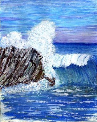 James Parker: 'Blue Ocean Wave', 2003 Acrylic Painting, Seascape. The blues in contrast to the breaking wave and black rock combine nicely here. ...