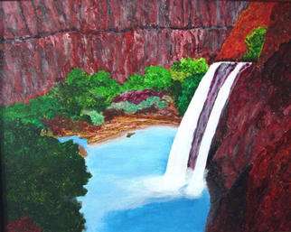 James Parker: 'Havisu Falls', 2003 Acrylic Painting, Southwestern. This famous  water fall contrasts nicely with the canyon walls and greenery....