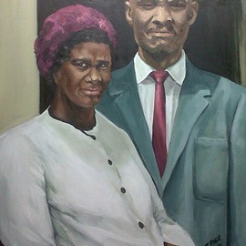 Janet Page: 'Portrait of a couple', 2014 Oil Painting, Figurative. Artist Description:         Oil painting, portrait,  face, portrait, person, child, black and white, Oil painting, man or woman, couple     ...