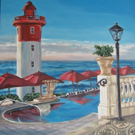 Janet Page: 'The Lighthouse View from the Oyster Box', 2014 Oil Painting, Seascape. Artist Description:    Lighthouse, sky, sea, shoreline, African seascape, Umhlanga Rocks Lighthouse, Durban, South Africa  ...
