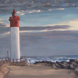 Janet Page: 'Umhlanga Lighthouse', 2014 Oil Painting, Seascape. Artist Description:   Lighthouse, sky, sea, shoreline, African seascape, Umhlanga Rocks Lighthouse, Durban, South Africa ...