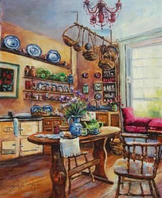 Jacinta Crowley_long: 'Period Living', 2012 Oil Painting, Interior.   Kitchen, Period Living, Period Kitchen, Georgian Kitchen, Table, Window, tea, tea time     ...