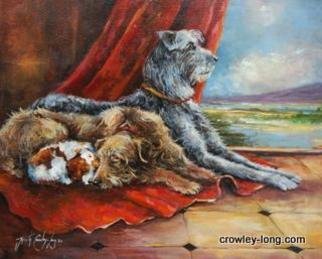 Jacinta Crowley_long: 'The Babysitters', 2012 Oil Painting, Dogs.  Irish Wolfhound, Scottish Deerhound, King Charles Spaniel ...