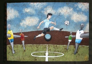 Javier Caete: 'The owner of the ball', 2011 Other Painting, Famous People.   Batik & Acrylic.  ...