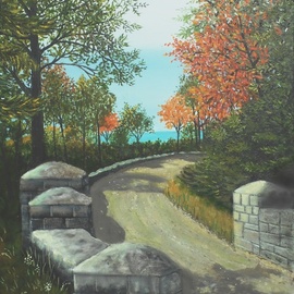 Janet Glatz: 'stone walls acadia', 2020 Oil Painting, Landscape. Artist Description: An example of Rockefeller s stone walls, which dot the park in Mt. Desert Island, Maine. ...