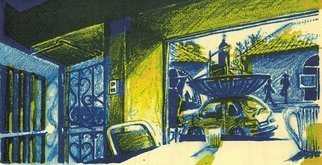 Jay Braden: 'Satellite Hatchback in Piedras Negras', 2006 Lithograph, Life. Two- color ( Blue and Yellow) Lithograph...