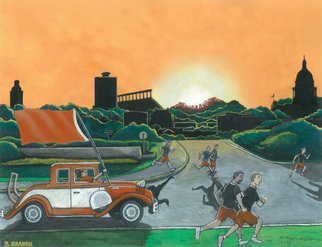 Jay Braden: 'burnt orange sunrise', 2010 Other Painting, Cityscape. Depiction of UT athletes training at dawn near the UT- Austin campus...