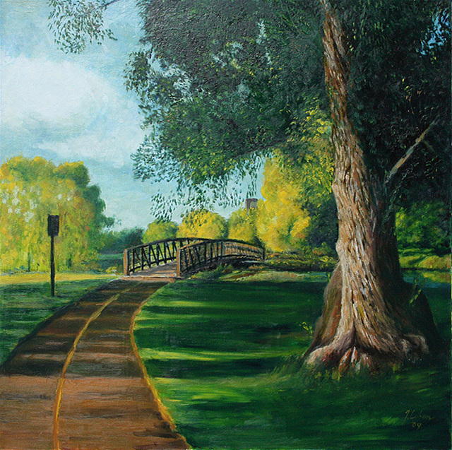 Artist Joseph Coban. 'Bridge At Rideau Canal Of Arboretum Ottawa' Artwork Image, Created in 2009, Original Painting Oil. #art #artist
