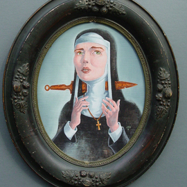 Jeffrey Dickinson: 'Ghost Nun of Prague', 2009 Oil Painting, Surrealism. Artist Description:  Oil painting on panel in vintage oval frame.  Based on famous ghost story.       ...