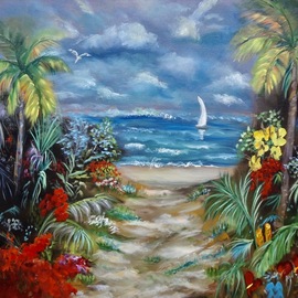 Jenny Jonah: 'path to the beach', 2022 Oil Painting, Scenic. Artist Description: Original oil painting on high quality stretched canvas...