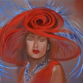 Jenny Jonah: 'red hat', 2020 Oil Painting, Portrait. Artist Description: Original oil painting on stretched canvas, unframed.  A lovely portrait of the lady with the red hat at the Kentucky Derby...