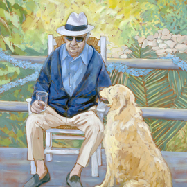 Jessica Dunn: 'Ninety', 2010 Oil Painting, Figurative. Artist Description:  Clive Dunn at ninety, oil painting. , man and faithful dog, golden retriever. ...