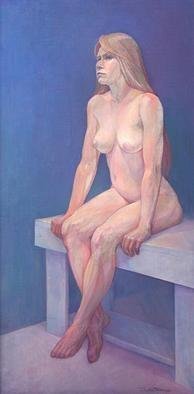 Judith Fritchman: 'Blue Goddess', 1990 Oil Painting, nudes. Seated nude against a blue background....